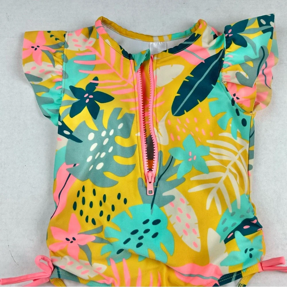 Cat & Jack One Piece Girls Floral/ Tropical Design bathing suit